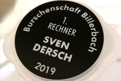 Rundes Namensschild aus Kunststoff Burschenschaft Billerbach