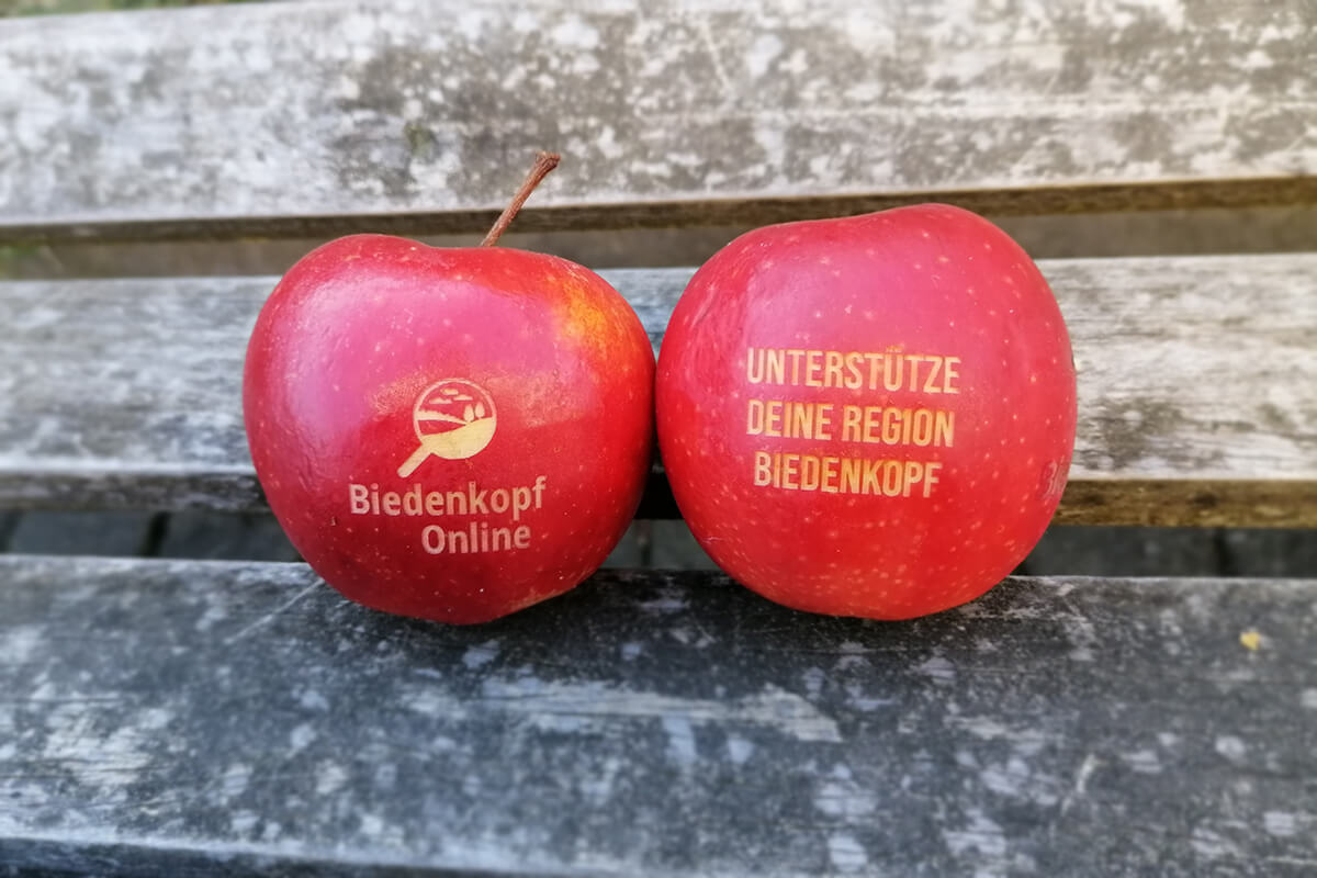 Logo-Apfel Werbung auf Obst
